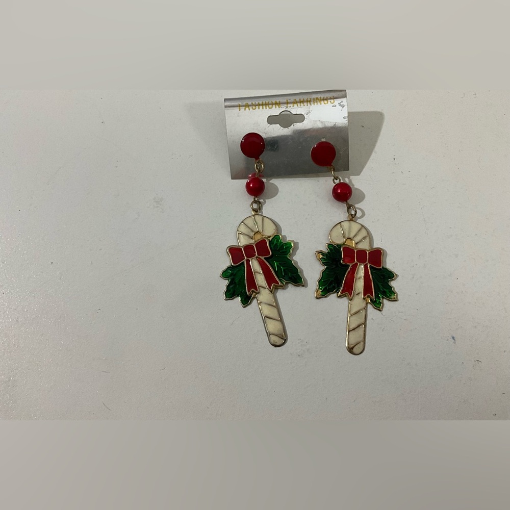 Vintage Christmas Candy Cane Earrings 80s